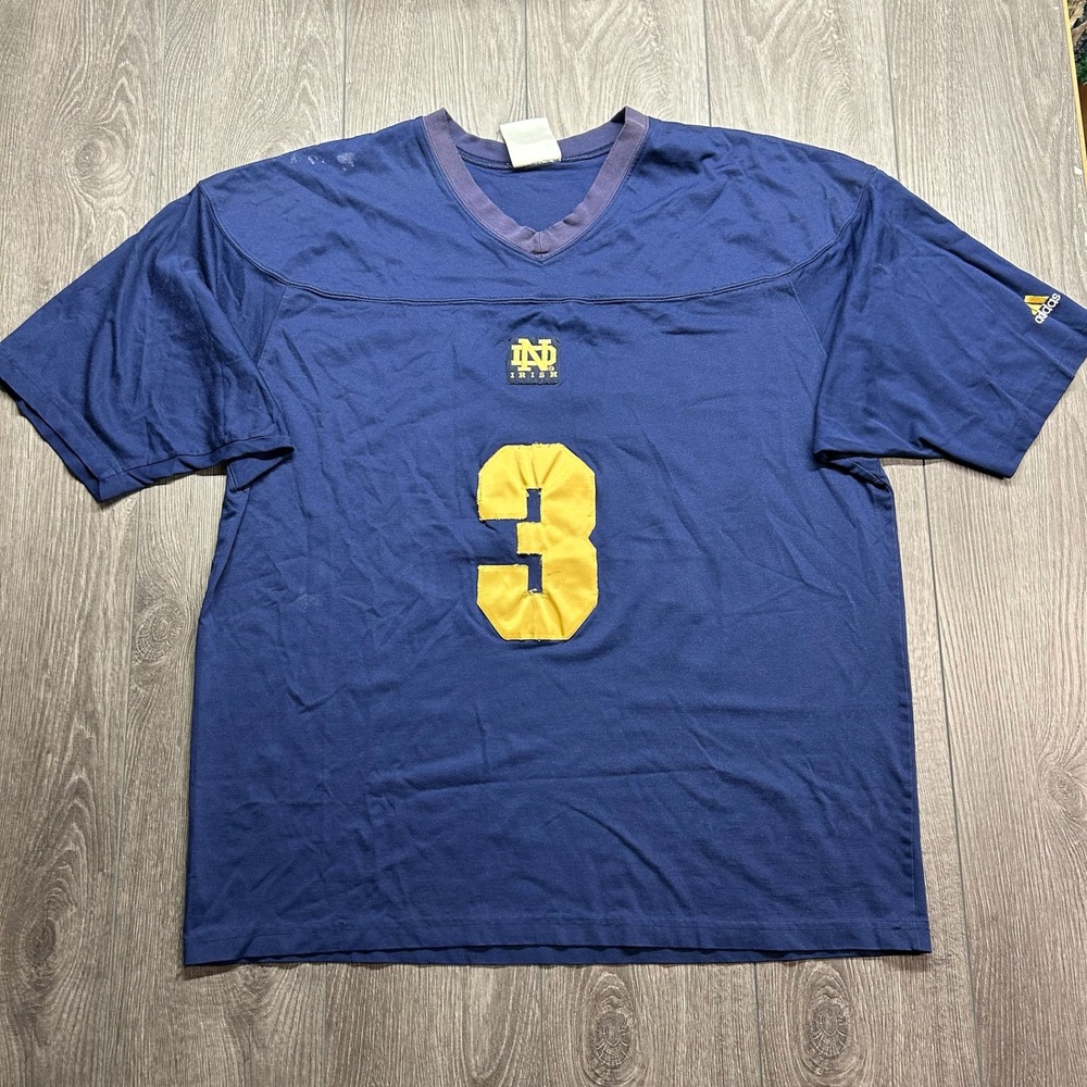 Vintage Adidas Notre Dame Fighting Irish XL Jersey Tee Navy Blue Number 3 Mens
